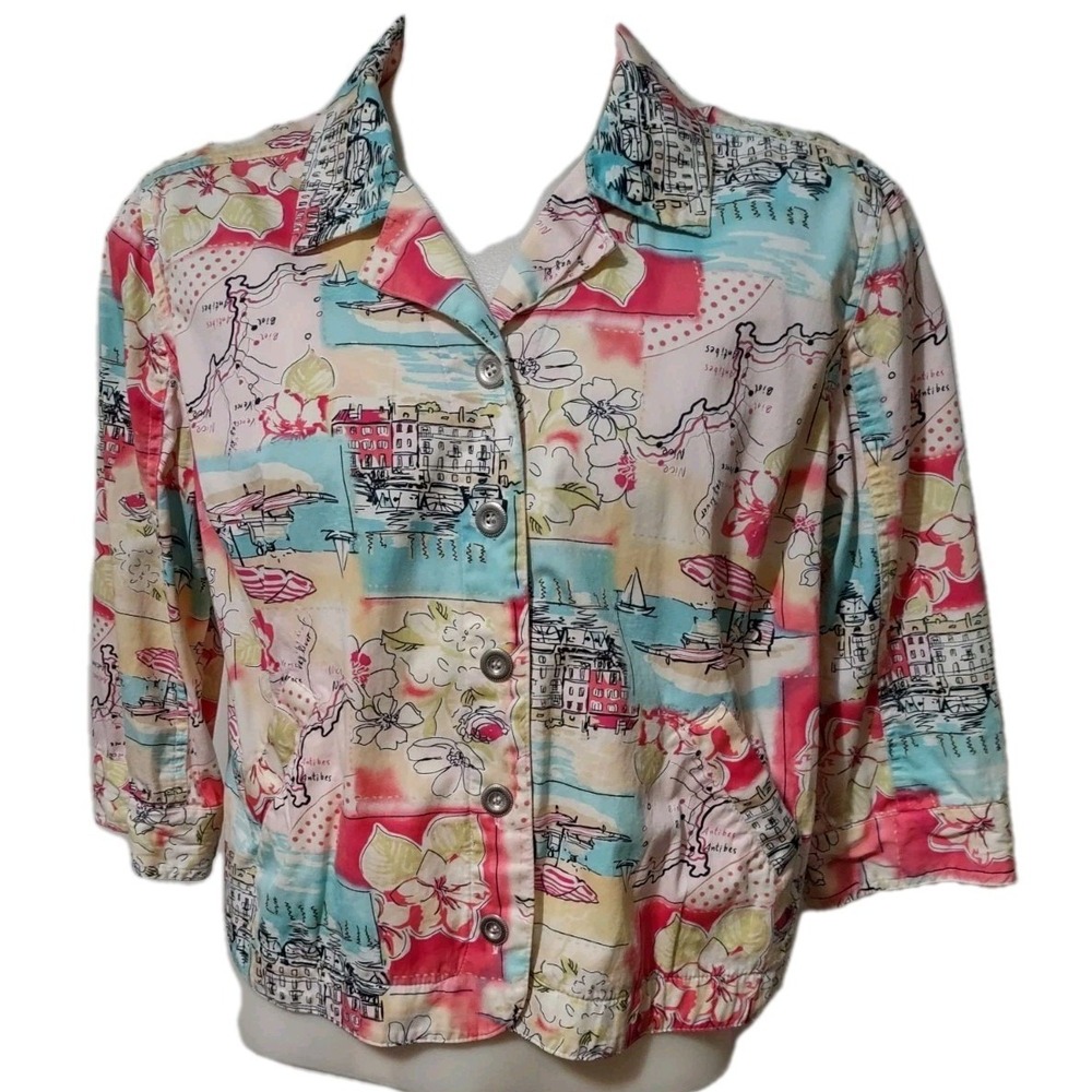 Christopher & Banks Jacket Women's XL Colorful Design 2 Pockets Button Closure